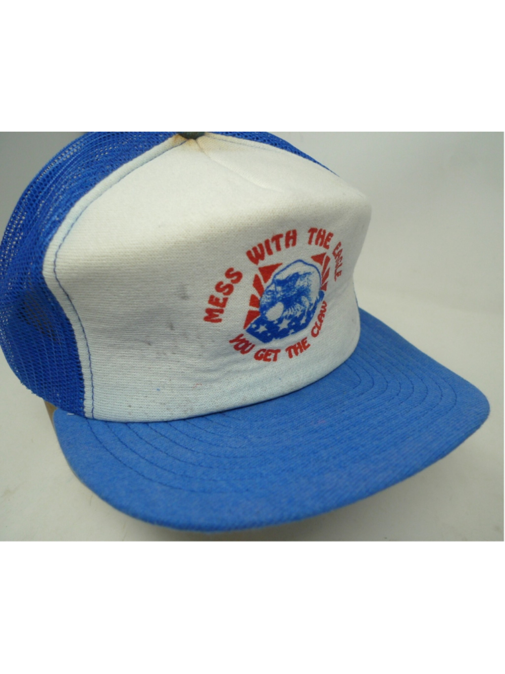 MESS WITH THE EAGLE YOU GET THE CLAW Trucker Hat Cap VTG 80s Foam Insulation